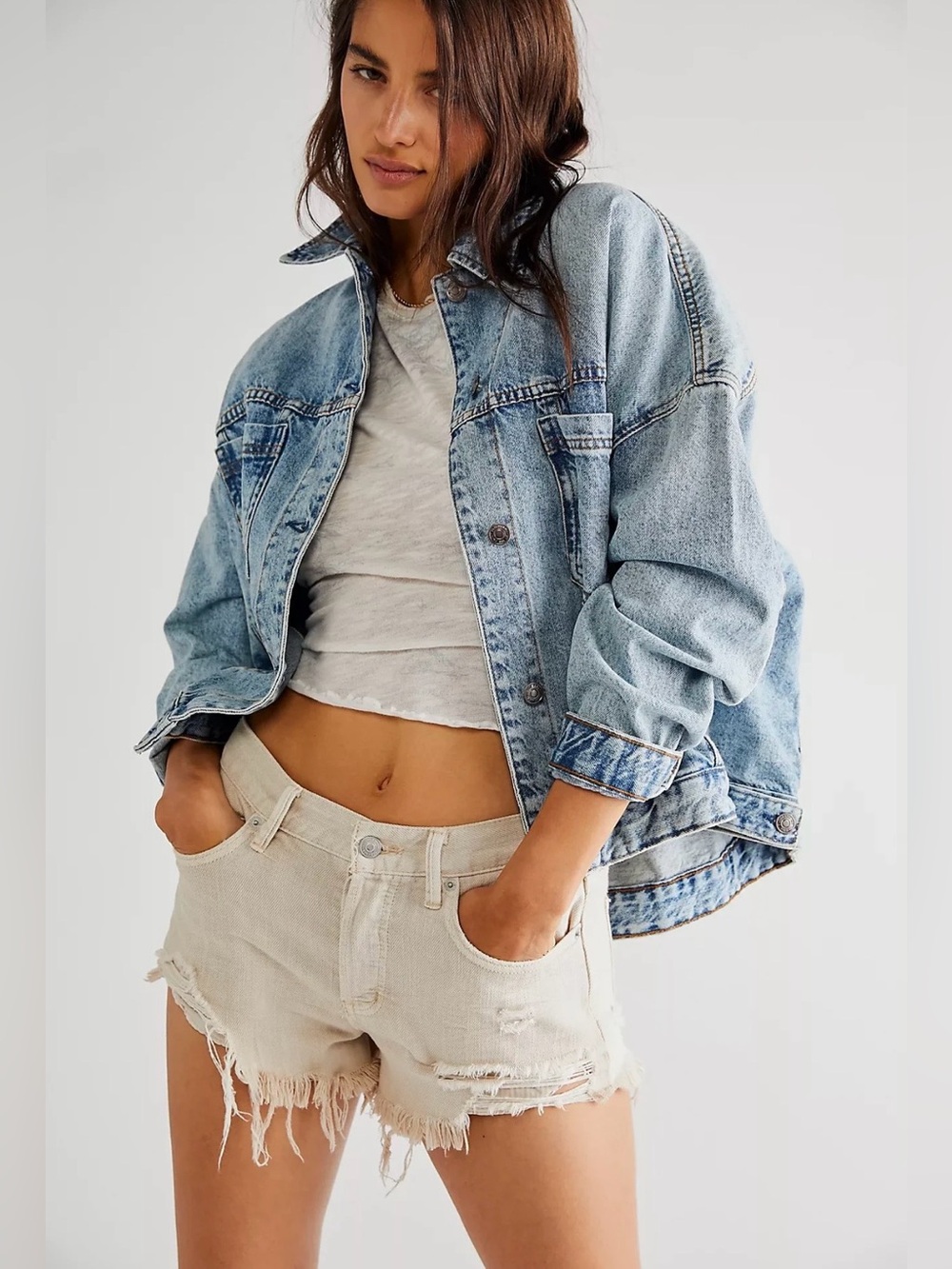 BNWT we the free oversized opal swing denim jacket in ocean blue $130 USD MSRP